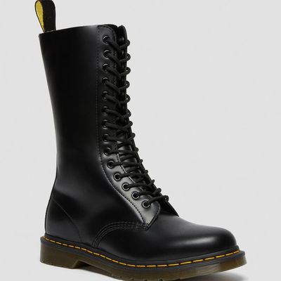 Round Toe Women'S Leather Boots Black Military Style Boots For Leisure / Business