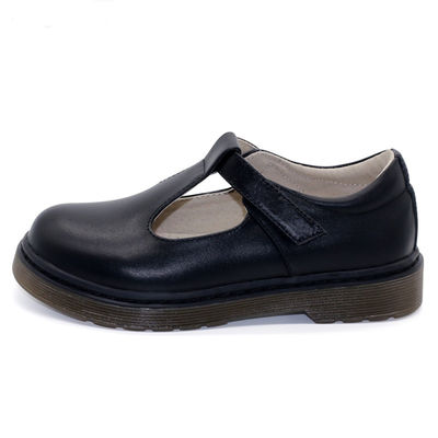 Childrens T-Bar Leather School Shoes Round Toe With Rubber Sole