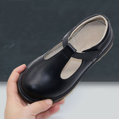 Childrens T-Bar Leather School Shoes Round Toe With Rubber Sole