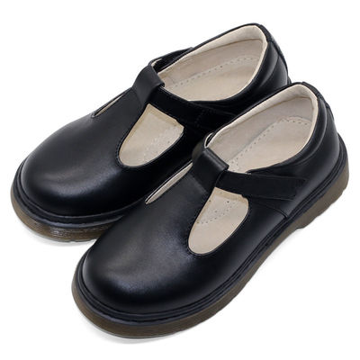Childrens T-Bar Leather School Shoes Round Toe With Rubber Sole