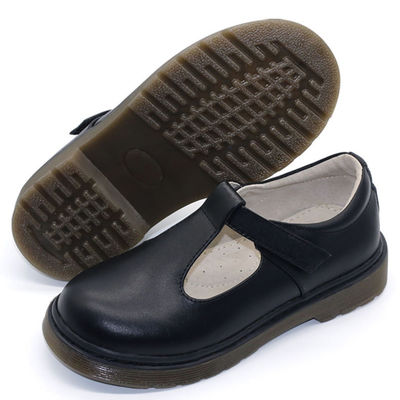 Childrens T-Bar Leather School Shoes Round Toe With Rubber Sole