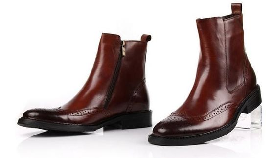 Handmade Zip Mens Leather Dress Boots Military Army SWAT Combat / Training Boots