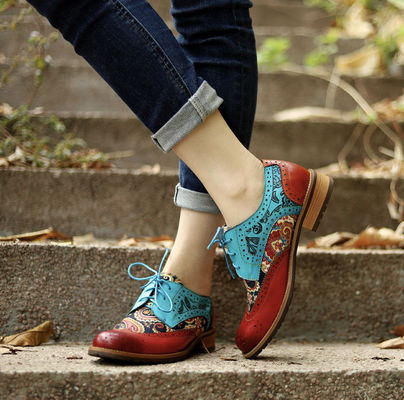 British Style Womens Brogue Oxford Shoes Multi Colored Womens Leather Derby Shoes