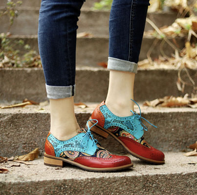 British Style Womens Brogue Oxford Shoes Multi Colored Womens Leather Derby Shoes