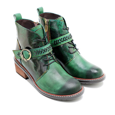Retro Casual Style Women's Leather Boots Low Heel Round Toe