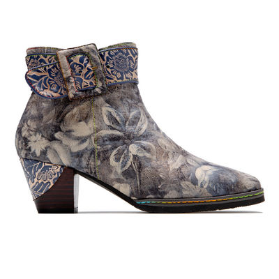 Genuine Leather Floral Cowgirl Boots Womens Square Toe Ankle Boots