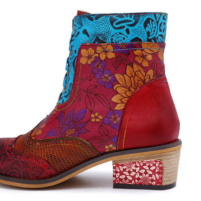 Vintage Genuine Leather Cowgirl Boots , Women Leather Ankle boots Big Size