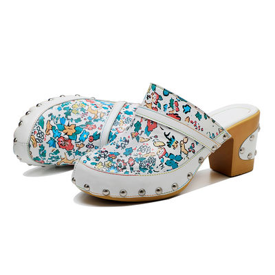 Colorful Bohemian Mules Platform Block Heel Sandals Leather Clogs Shoes