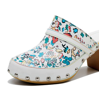 Colorful Bohemian Mules Platform Block Heel Sandals Leather Clogs Shoes