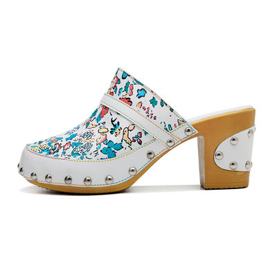 Colorful Bohemian Mules Platform Block Heel Sandals Leather Clogs Shoes