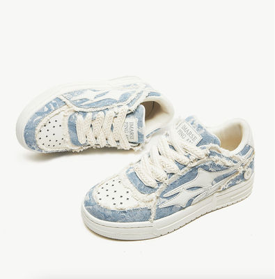 Custom Women Leather Sneaker Round Toe Canvas Denim Sneakers