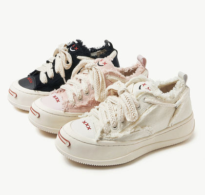 White / Black Breathable Trainers Ladies Canvas Sneakers Round Toe