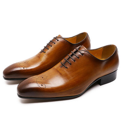 Retro Vintage Mens Leather Dress Shoes , Men Leather Lace Up Brogue Shoes