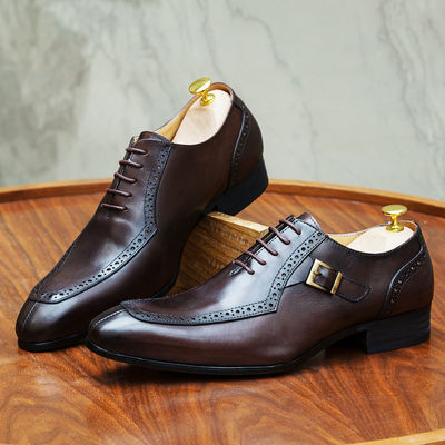 Embossing Patent Leather Men Formal Dress Shoes Brown ODM approved
