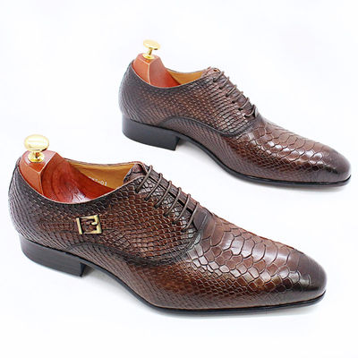 Mens Patent Leather Shoes Low Heel Mens Pointed Toe Dress Shoes With Faux Snake Pattern