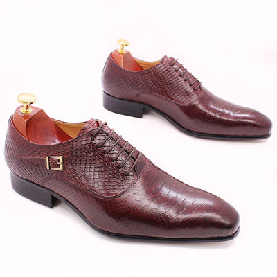 Mens Patent Leather Shoes Low Heel Mens Pointed Toe Dress Shoes With Faux Snake Pattern
