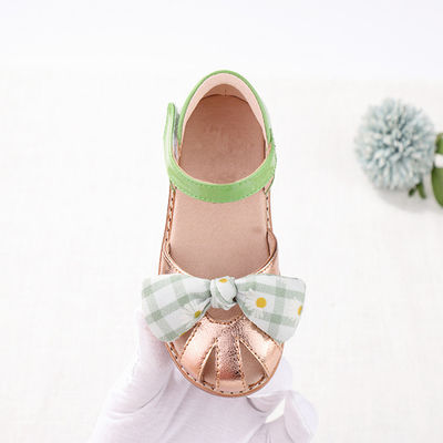 Leather Girls School Shoes Round Toe TPR Sole With Bow Tie