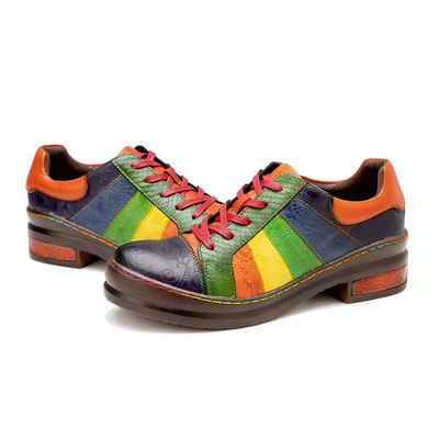 Solid Pattern Women's Dress Shoes Customized Hand Polished Rainbow Flat Shoes