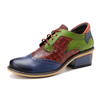 Fashion Women's Dress Shoes Pointed Toe Wingtip Colorful Leather Vintage Shoes