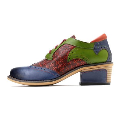 Fashion Women's Dress Shoes Pointed Toe Wingtip Colorful Leather Vintage Shoes