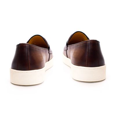 Low Heel Men Round Toe Slip On Sneakers , Crocodile Texture Leather Horsebit Loafers