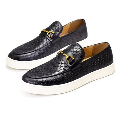All Seasons Mens Slip On Sneakers Genuine Leather Flat Boat Shoes For Leisure