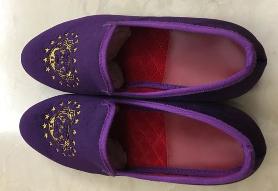 Purple Mens Velvet Slip On Loafers , Mens Velvet Slippers Embroidered for Party