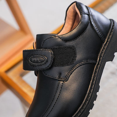 26-45 Black Leather School Shoes with Flat Heel and Laces Made