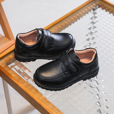 26-45 Black Leather School Shoes with Flat Heel and Laces Made