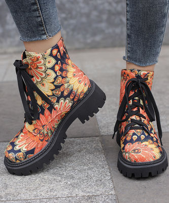 Rubber Sole Women's Leather Boots Black Military Style Boots for Standards