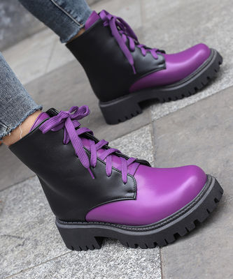 Rubber Sole Women's Leather Boots Black Military Style Boots for Standards
