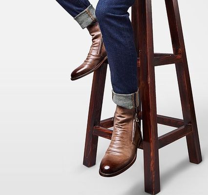 Round Toe Mens Ankle Boots Lace Up Genuine Leather Vintage Pointed Toe Boots