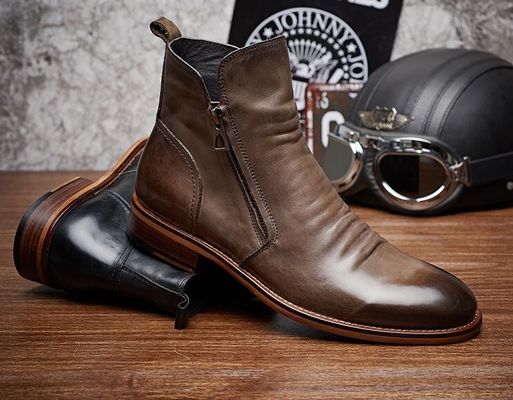 Round Toe Mens Ankle Boots Lace Up Genuine Leather Vintage Pointed Toe Boots
