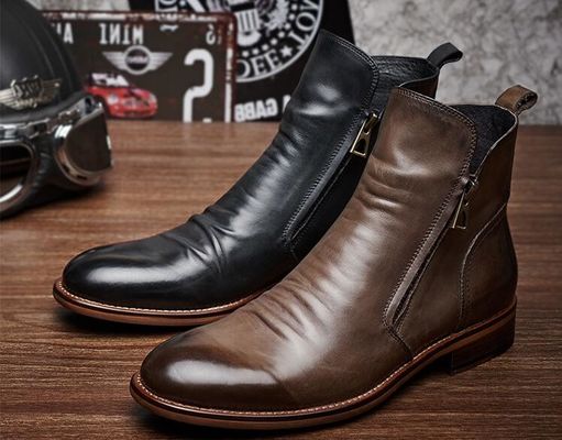 Round Toe Mens Ankle Boots Lace Up Genuine Leather Vintage Pointed Toe Boots