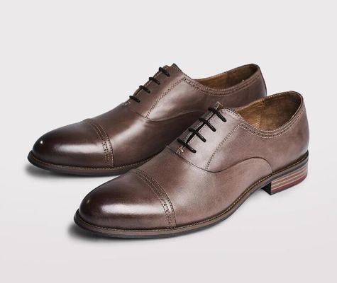 Round Toe Fashion Men Dress Shoes , Lace Up OEM Dark Brown Oxford Shoes