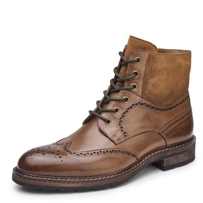 Pointed Toe Mens Brown Leather Chelsea Boots , Leather Lace Up Ankle Boots For Party