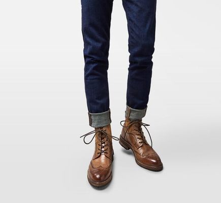 Pointed Toe Mens Brown Leather Chelsea Boots , Leather Lace Up Ankle Boots For Party