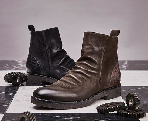 Goodyear Welted Leather Boots , Retro Mens Brogue Chelsea Boots