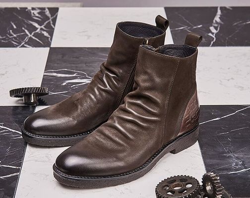 Goodyear Welted Leather Boots , Retro Mens Brogue Chelsea Boots