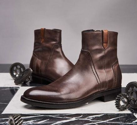 British Carved Leisure Mens Ankle Boots Pointed Toe Brogue Style Chelsea Boots