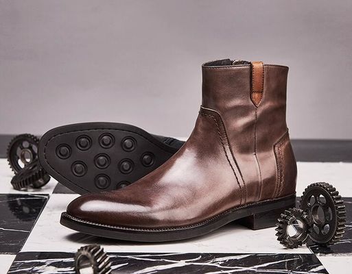 British Carved Leisure Mens Ankle Boots Pointed Toe Brogue Style Chelsea Boots