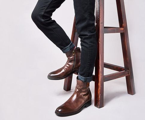 British Carved Leisure Mens Ankle Boots Pointed Toe Brogue Style Chelsea Boots