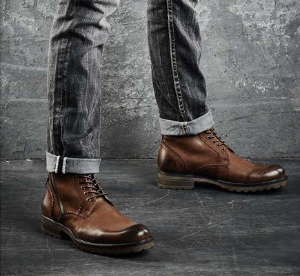 Bullock Mens Brown Leather Dress Boots , Genuine Leather Martin Cowboy Boots