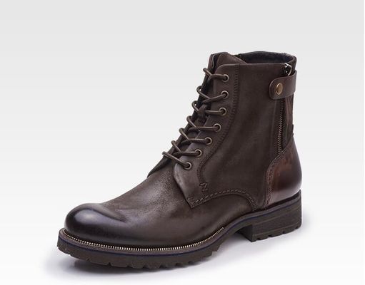 Normal Size Mens Brown Chelsea Boots Full Grain Leather High Top Casual Shoes