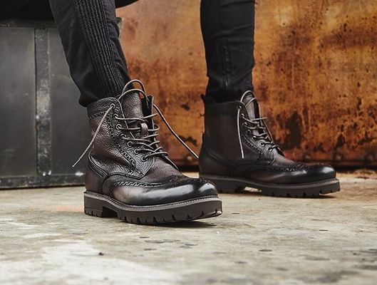 Black / Brown Men'S Leather Brogue Ankle Boots Pointed Toe Fashion Style