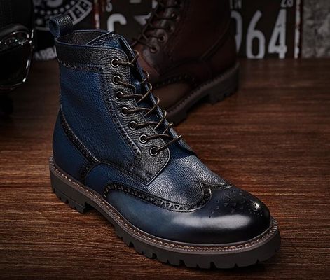 Black / Brown Men'S Leather Brogue Ankle Boots Pointed Toe Fashion Style