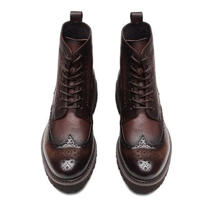 Black / Brown Men'S Leather Brogue Ankle Boots Pointed Toe Fashion Style