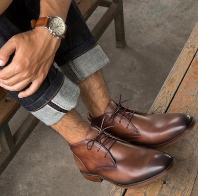 Chukka Suede Leather Mens Leather Casual Shoes Brown Mens Lace Up Dress Boots