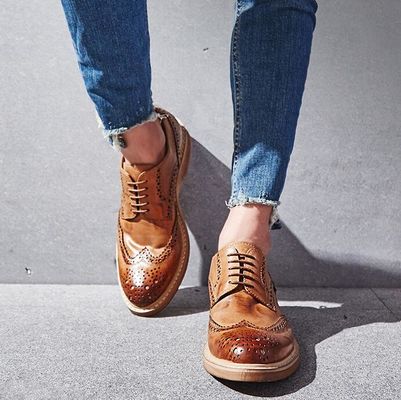 Handmade Burnished Mens Formal Leather Shoes , Bespoke Mens Brown Lace Up Dress Shoes