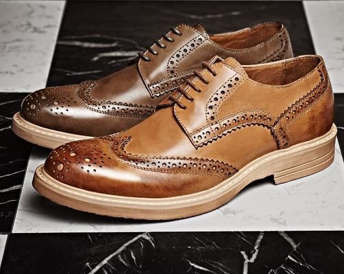 Handmade Burnished Mens Formal Leather Shoes , Bespoke Mens Brown Lace Up Dress Shoes